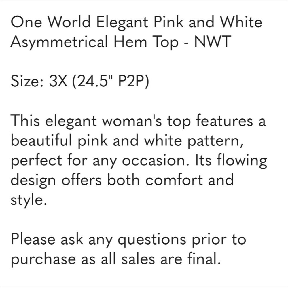One World Elegant Pink and White Asymmetrical Hem Top - NWT - Picture 10 of 11